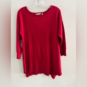 89th & Madison Red Asymmetrical Hem Sweater Lagenlook Boho Classic Funky Large